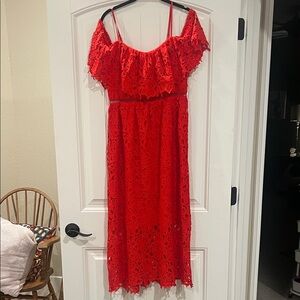 Umgee Red Lace Off-Shoulder Midi Dress